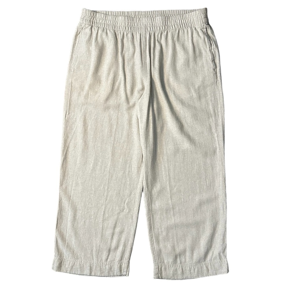 Old Navy High Rise Linen Blend Wide Leg Casual Comfort Waistband Pant Tan Sz XL